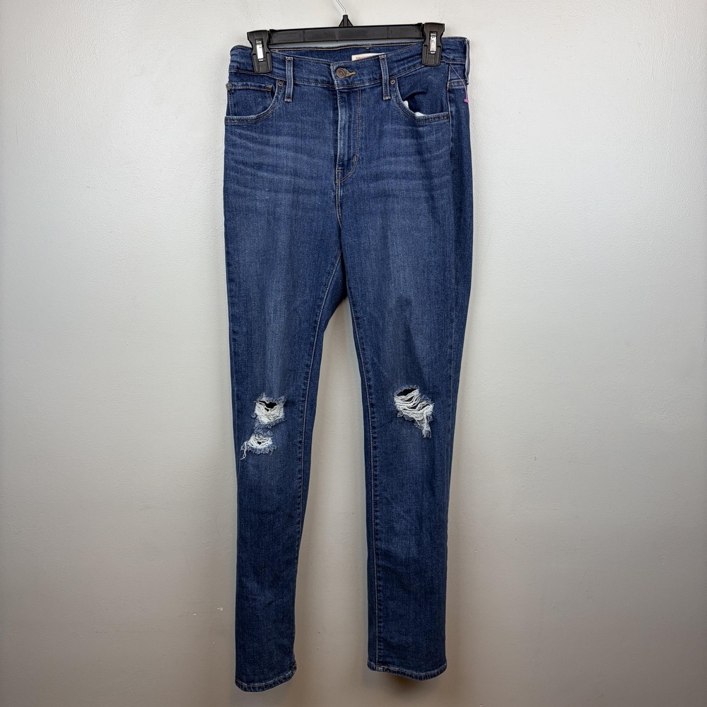 Levi's 724 Jeans Womens 28x32 Blue High Rise Straight Distressed‎ Denim Stretch